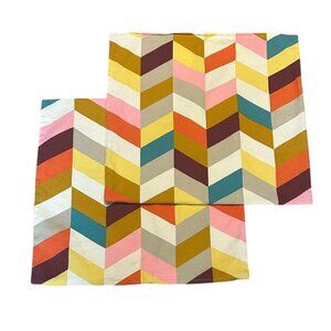 Ikea Cotton Chevron Pattern Pillow Covers 20 x 20" Colorful Double Sided 70s